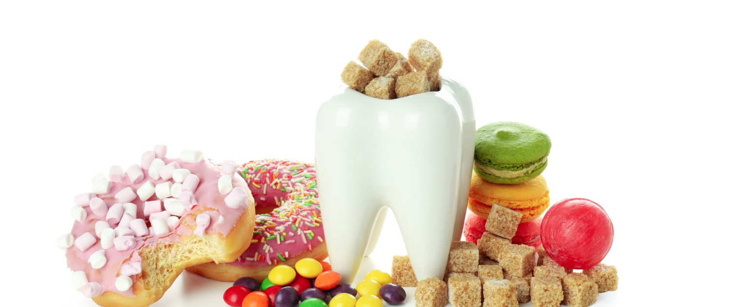 Concept of food bad for teeth, isolated on white background